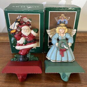 2 Midwest of Cannon Falls Cast-Iron Stocking Hangers Santa Claus & Angel Vintage